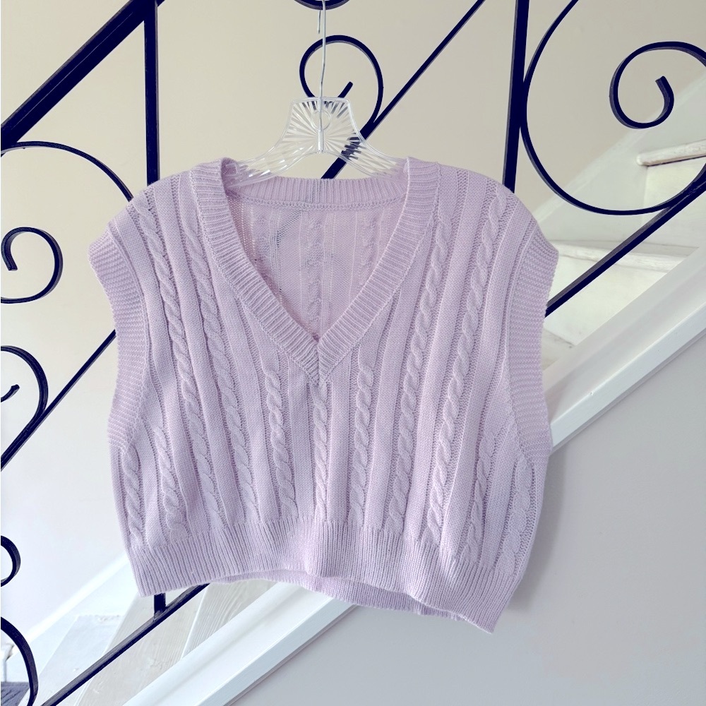 SHEIN Lilac V-Neck Cable Knit Sweater Vest